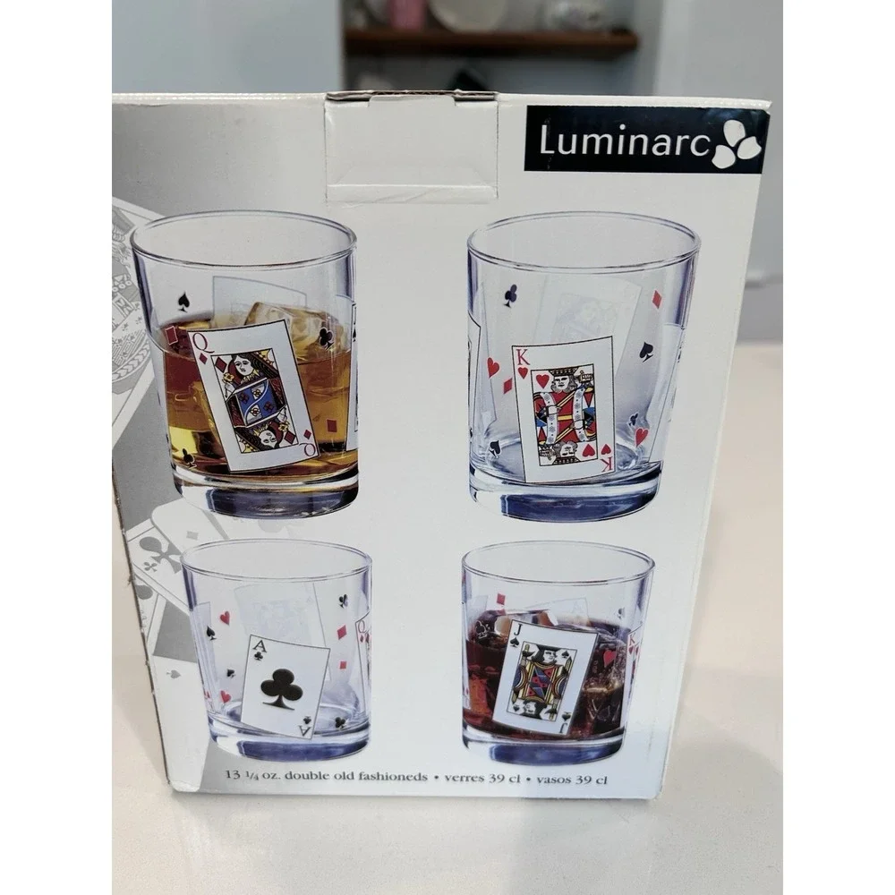 Luminarc Double Old Fashioned Card Party Game Night Glasses Set of (4) 13 1/4 oz